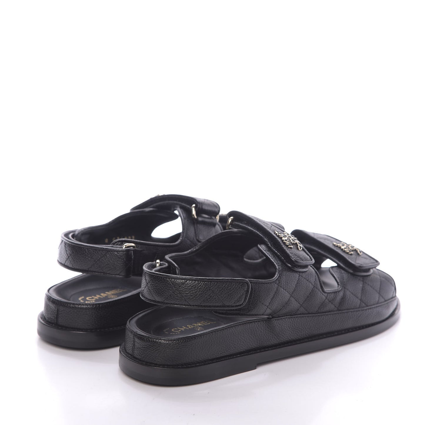 Grained Calfskin Velcro Dad Sandals 39 Black
