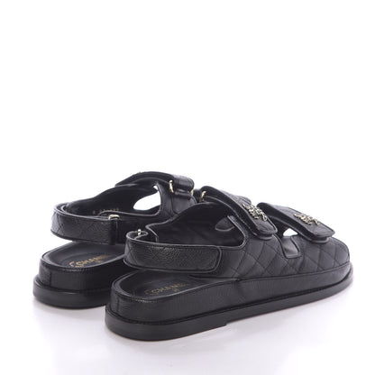 Chanel Grained Calfskin Velcro Dad Sandals 39 Black 3 of 10