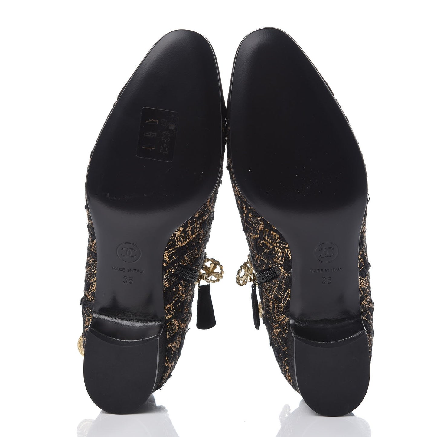 Tweed Kid Suede Short Boots 36 Black Gold