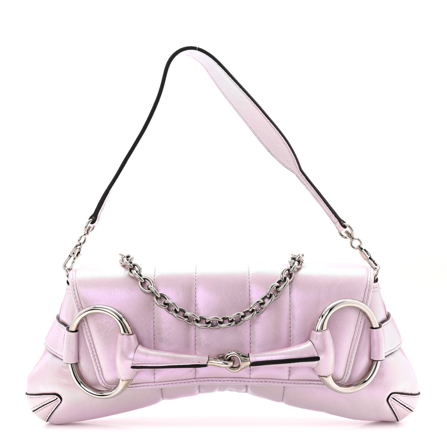 Iridescent Nappa Vertical Matelasse Medium Maxi Horsebit Chain Shoulder Bag Escape Pink