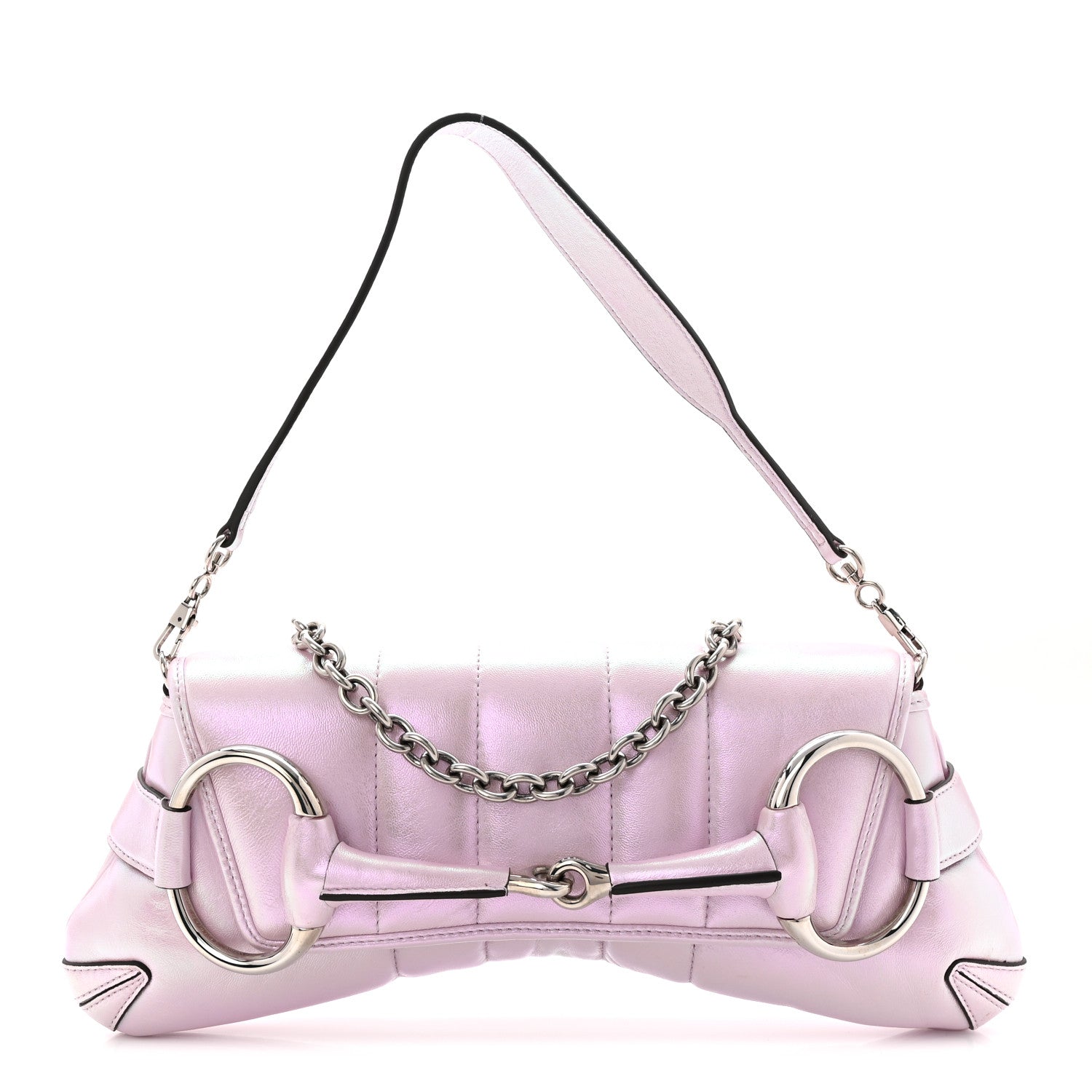 Gucci Iridescent Nappa Vertical Matelasse Medium Maxi Horsebit Chain Shoulder Bag Escape Pink 1 of 10