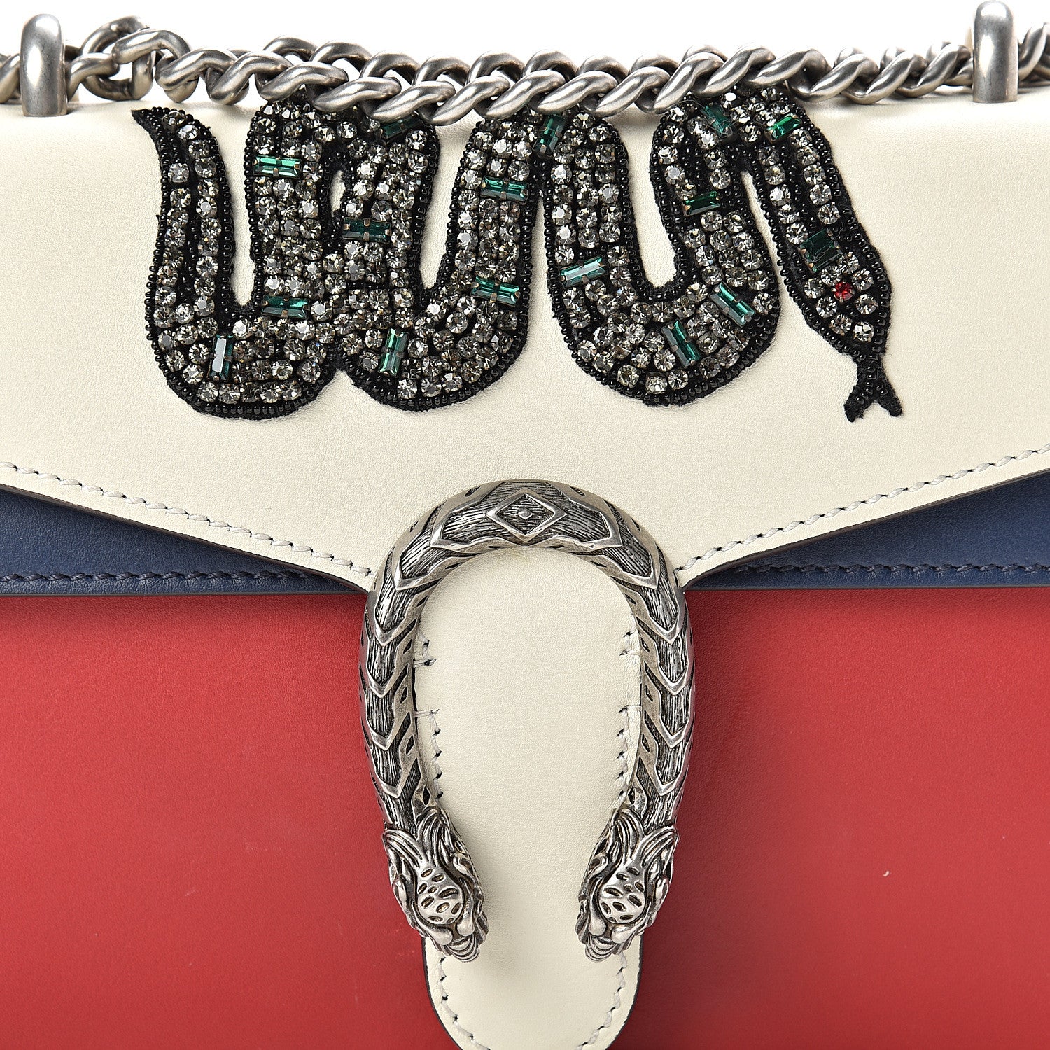 Gucci Calfskin Crystal Snake Embroidered Mini Dionysus Shoulder Bag Mystic White Hibiscus Red Blue Agata 8 of 14