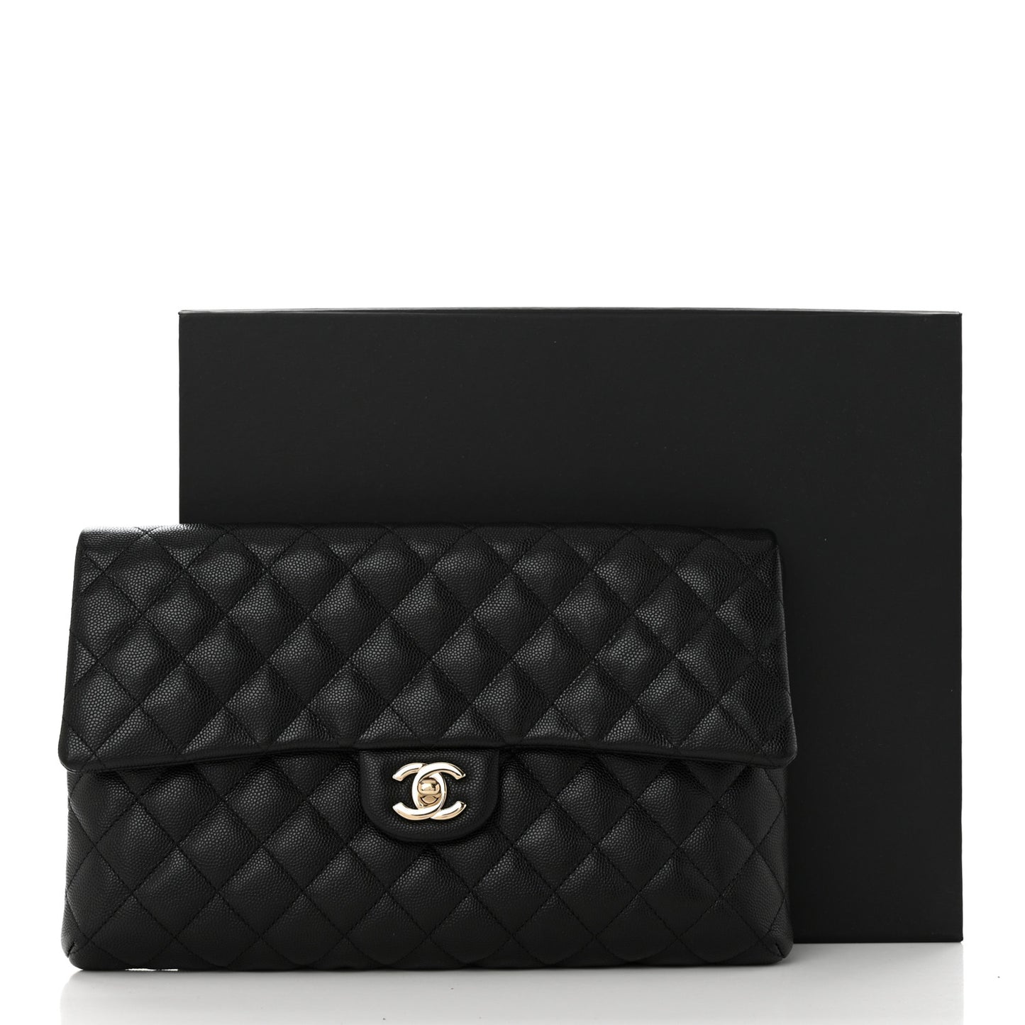 Caviar Quilted Flap Clutch Black