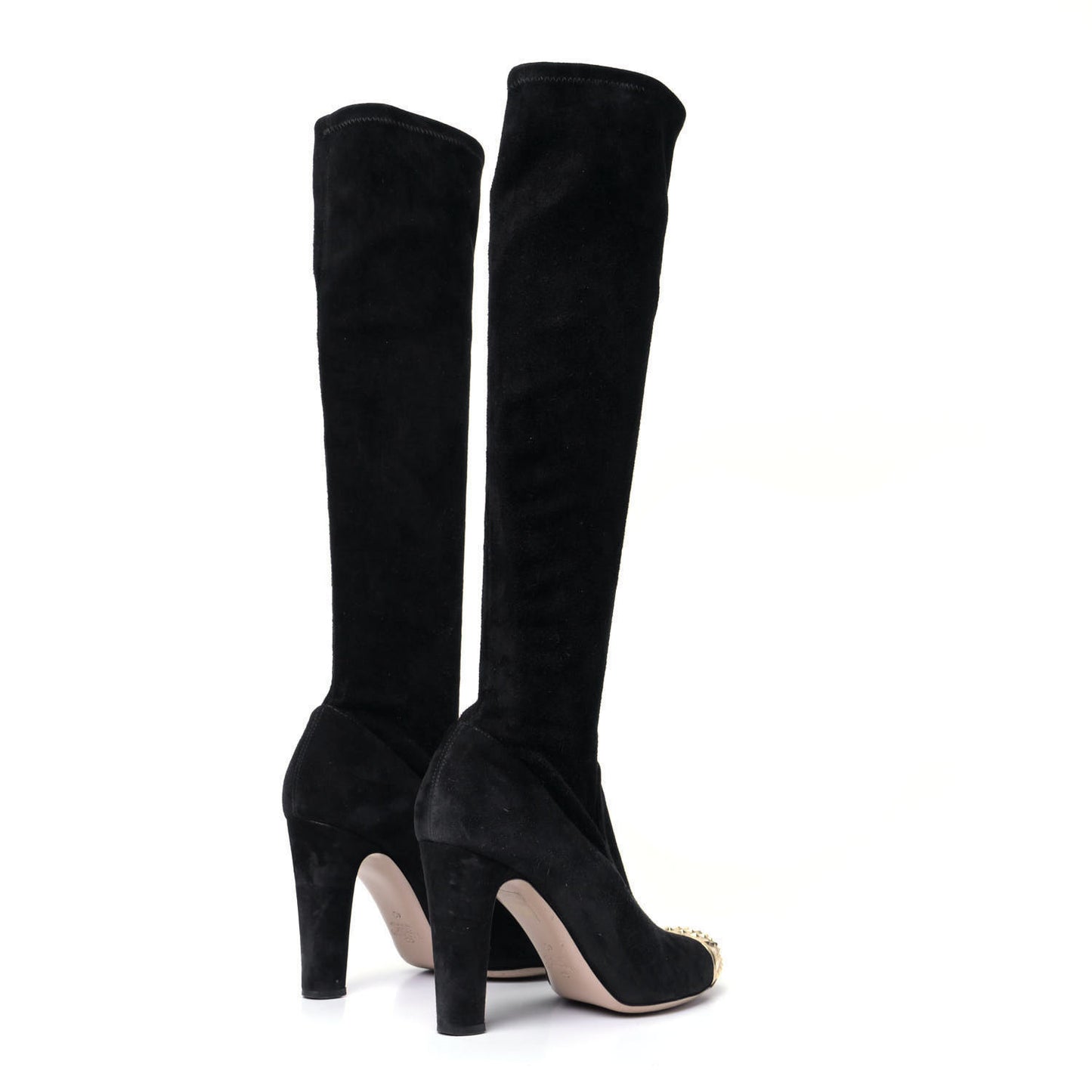 Calfskin Suede Tall Boots 40 Black Gold