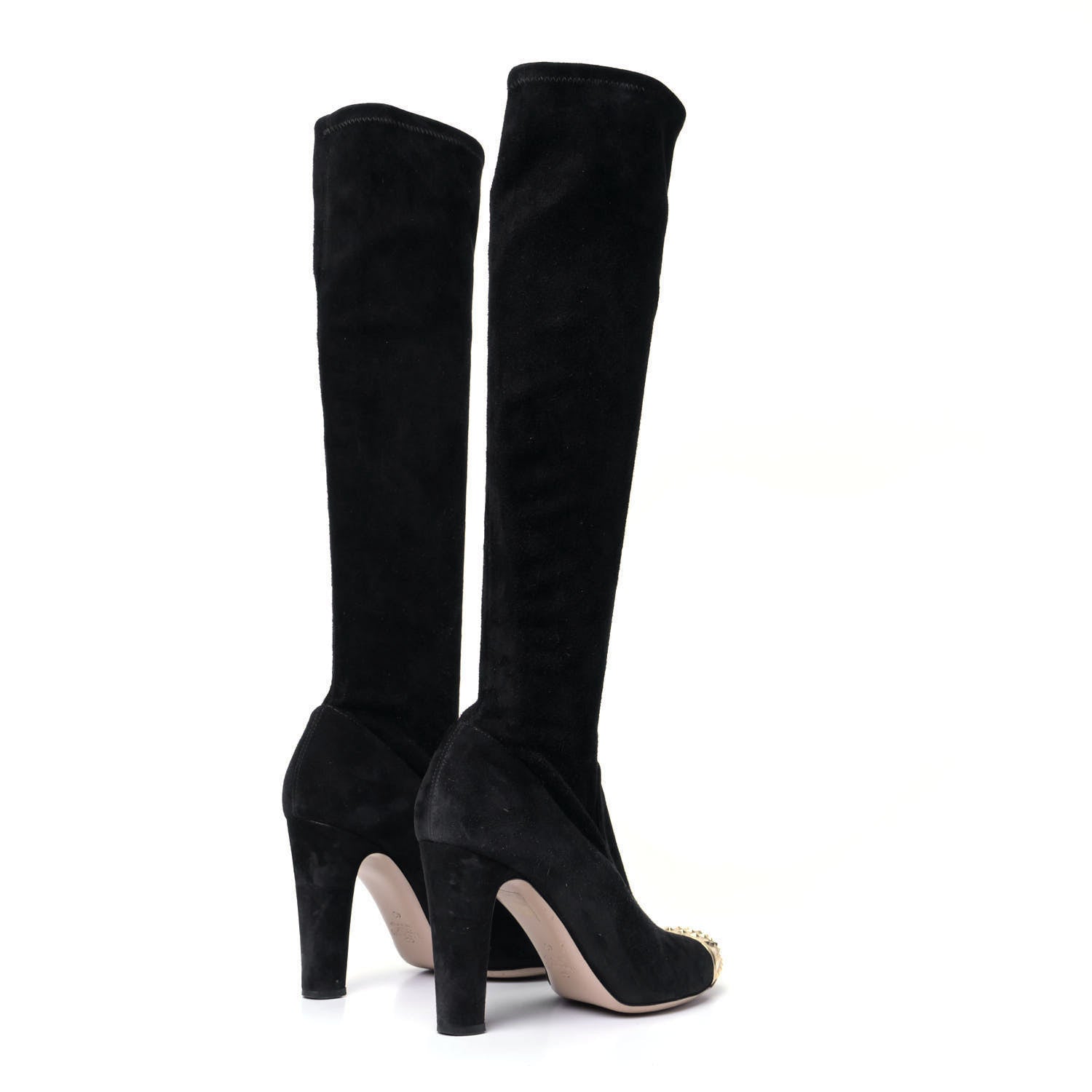 Valentino Garavani Calfskin Suede Tall Boots 40 Black Gold 2 of 4