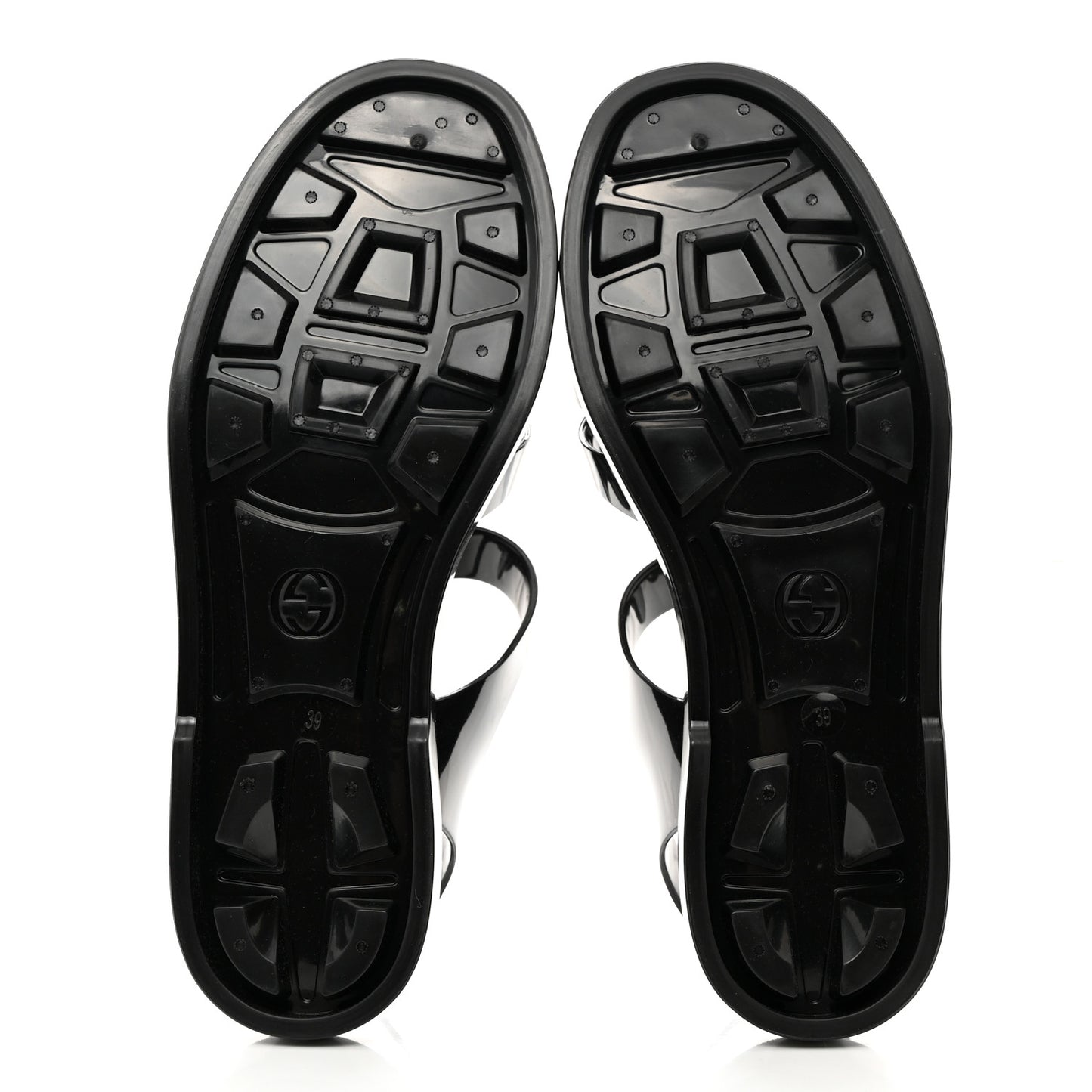 Shiny Rubber Womens Double G Buckle Strap Sandals 39 Black