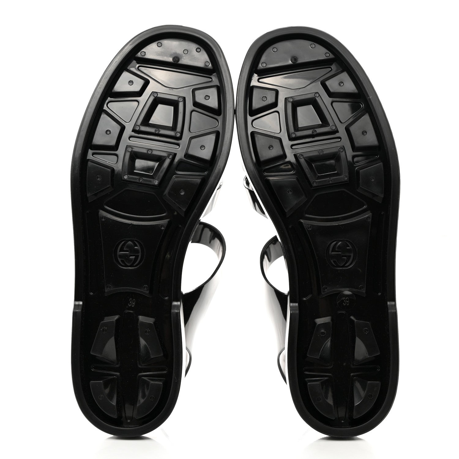 Gucci Shiny Rubber Womens Double G Buckle Strap Sandals 39 Black 5 of 8