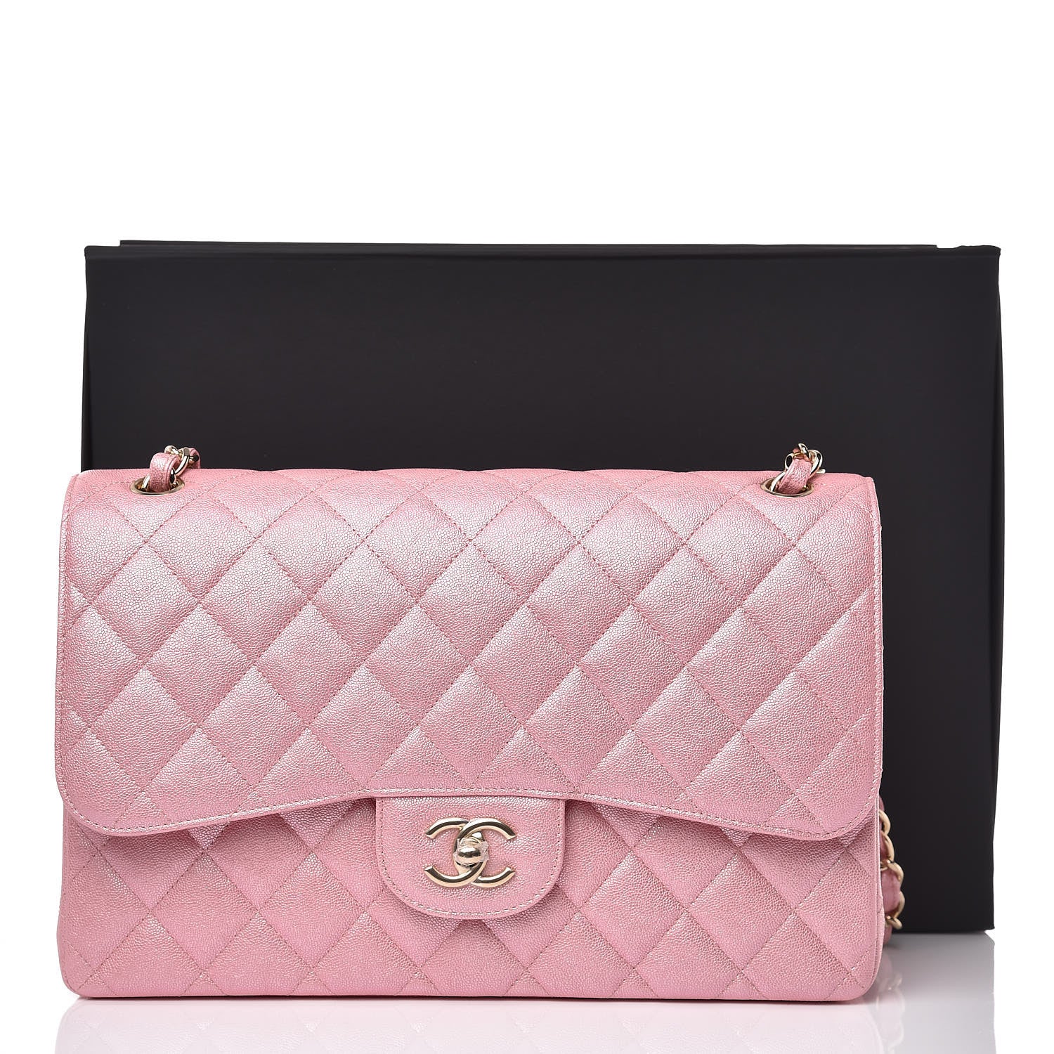 Chanel Iridescent Caviar Quilted Jumbo Double Flap Rose Pink 10 of 10