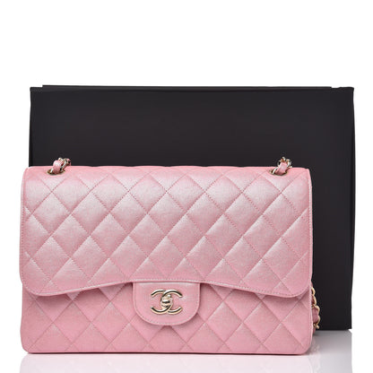 Chanel Iridescent Caviar Quilted Jumbo Double Flap Rose Pink 10 of 10