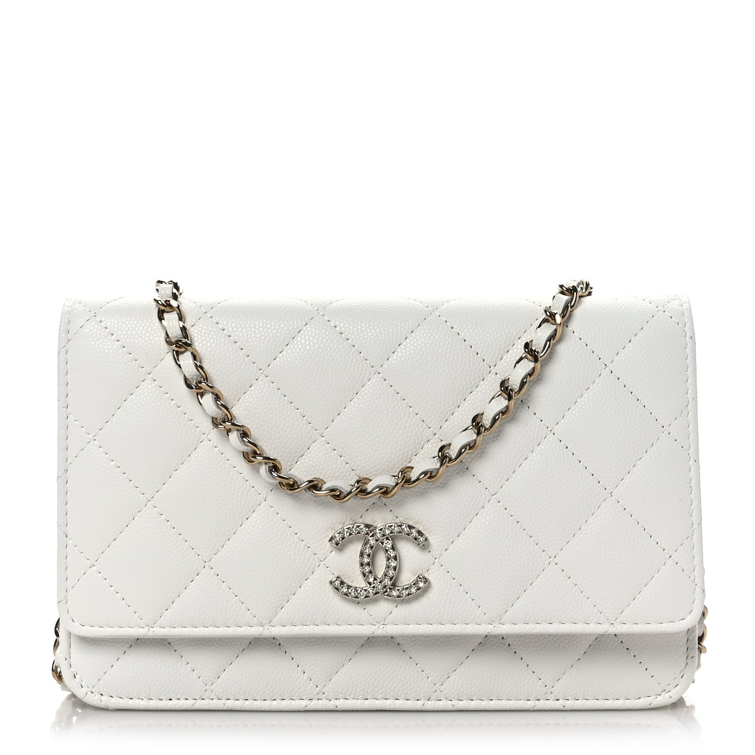Chanel Shiny Caviar Quilted Strass Wallet On Chain WOC White 1 of 9
