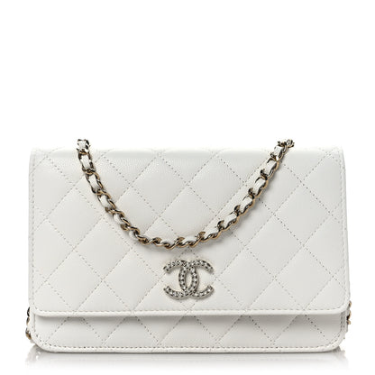Chanel Shiny Caviar Quilted Strass Wallet On Chain WOC White 1 of 9