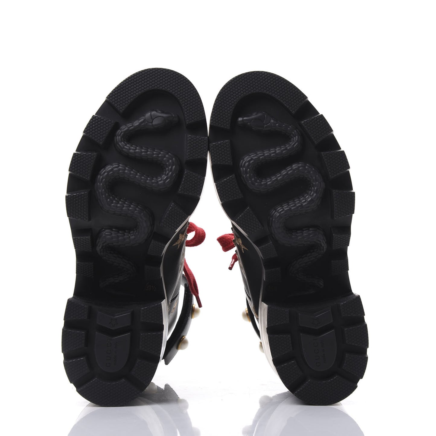 Calfskin Embroidered Lace Up Combat Ankle Boots 39.5 Black