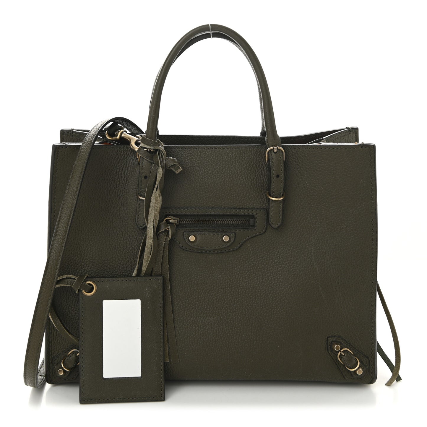 Veau Papier A6 Zip Around Tote Vert Kaki Orange