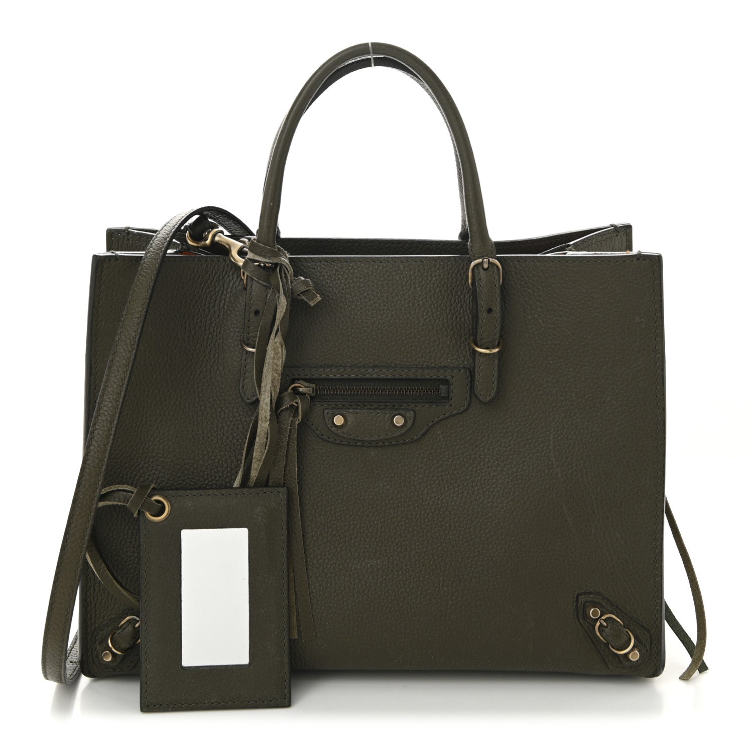 Balenciaga Veau Papier A6 Zip Around Tote Vert Kaki Orange 3 of 11