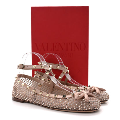 Valentino Garavani Mesh Calfskin Crystal Rockstud Multi Strap Ballerina Flats 39 Rose Cannelle 9 of 9