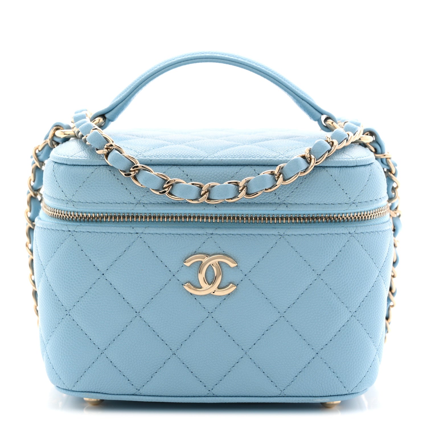 Chanel Caviar Quilted Top Handle Vanity Case With Chain Blue 1 of 11