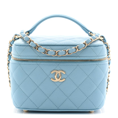 Chanel Caviar Quilted Top Handle Vanity Case With Chain Blue 1 of 11