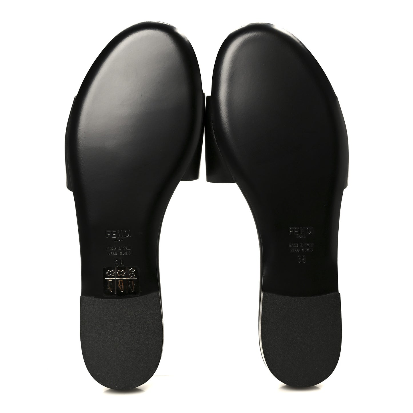 Vitello Cuoio Baguette Flat Slide Sandals 38 Black