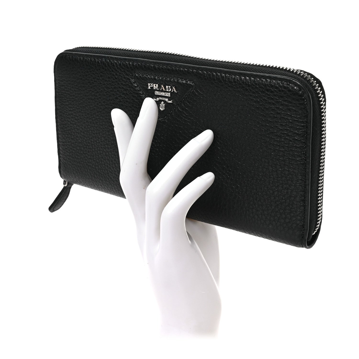 Prada Vitello Daino Zip Around Wallet Black 2 of 6