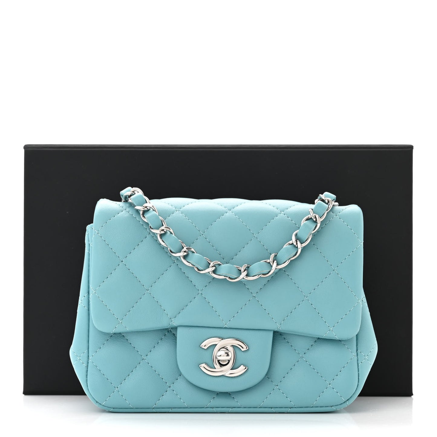 Lambskin Quilted Mini Square Flap Light Blue