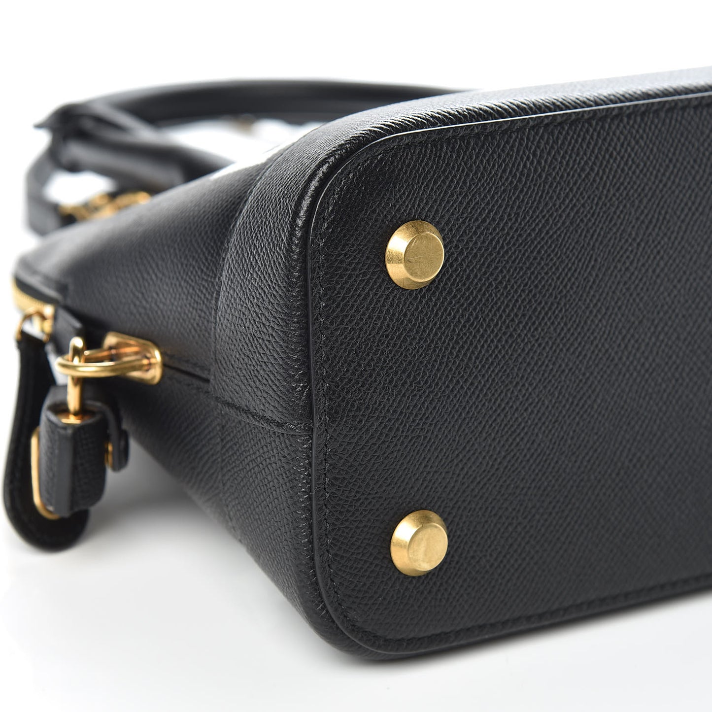 Signature Grained Calfskin Logo S Ville Top Handle Bag Black