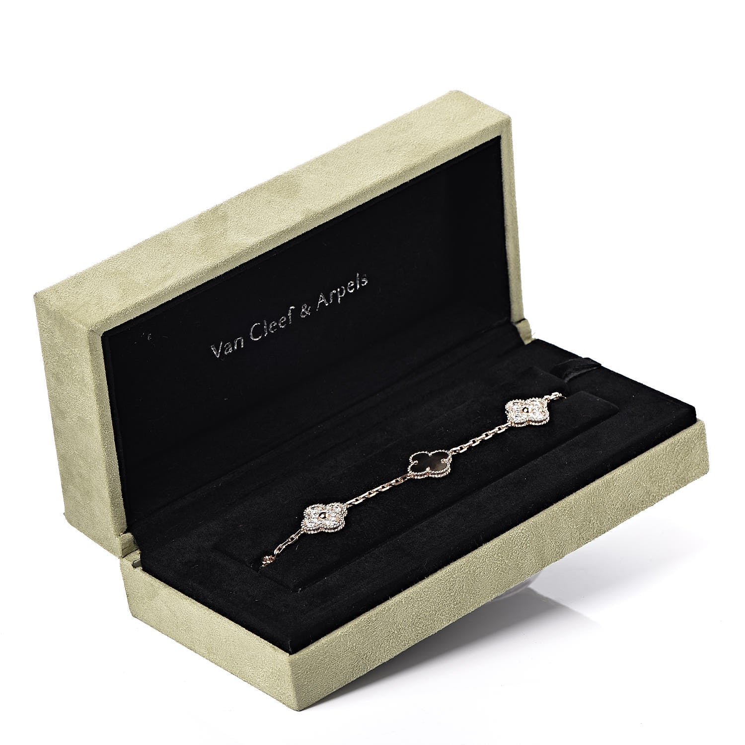 Van Cleef & Arpels 18K Rose Gold Diamond Gray Mother of Pearl 5 Motifs Vintage Alhambra Bracelet 6 of 6