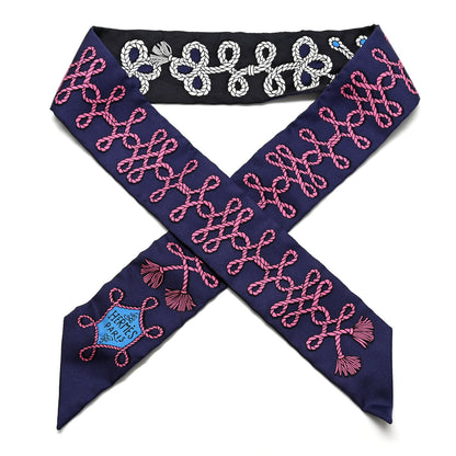 Hermes Silk Galons Et Brandebourg Twilly Indigo Rouge Vif Marine 1 of 4