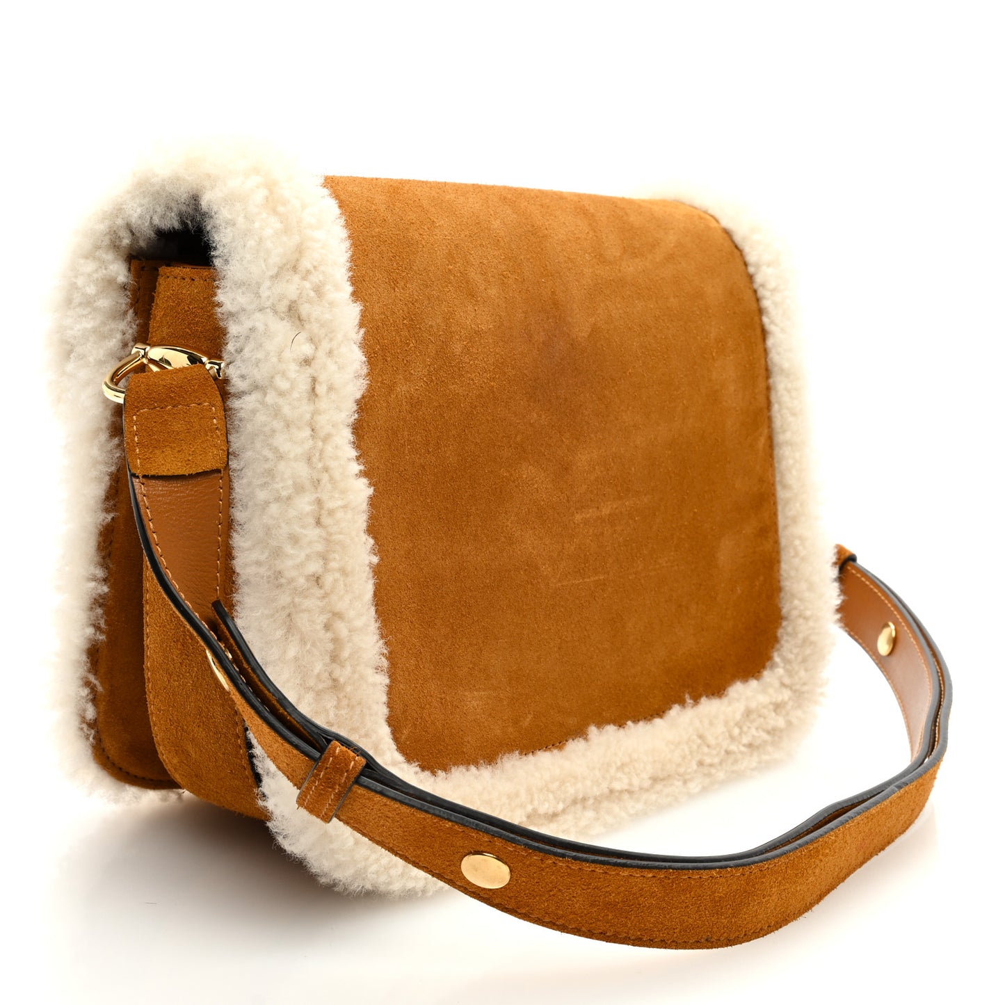 Suede Shearling Horsebit 1955 Shoulder Bag Brown