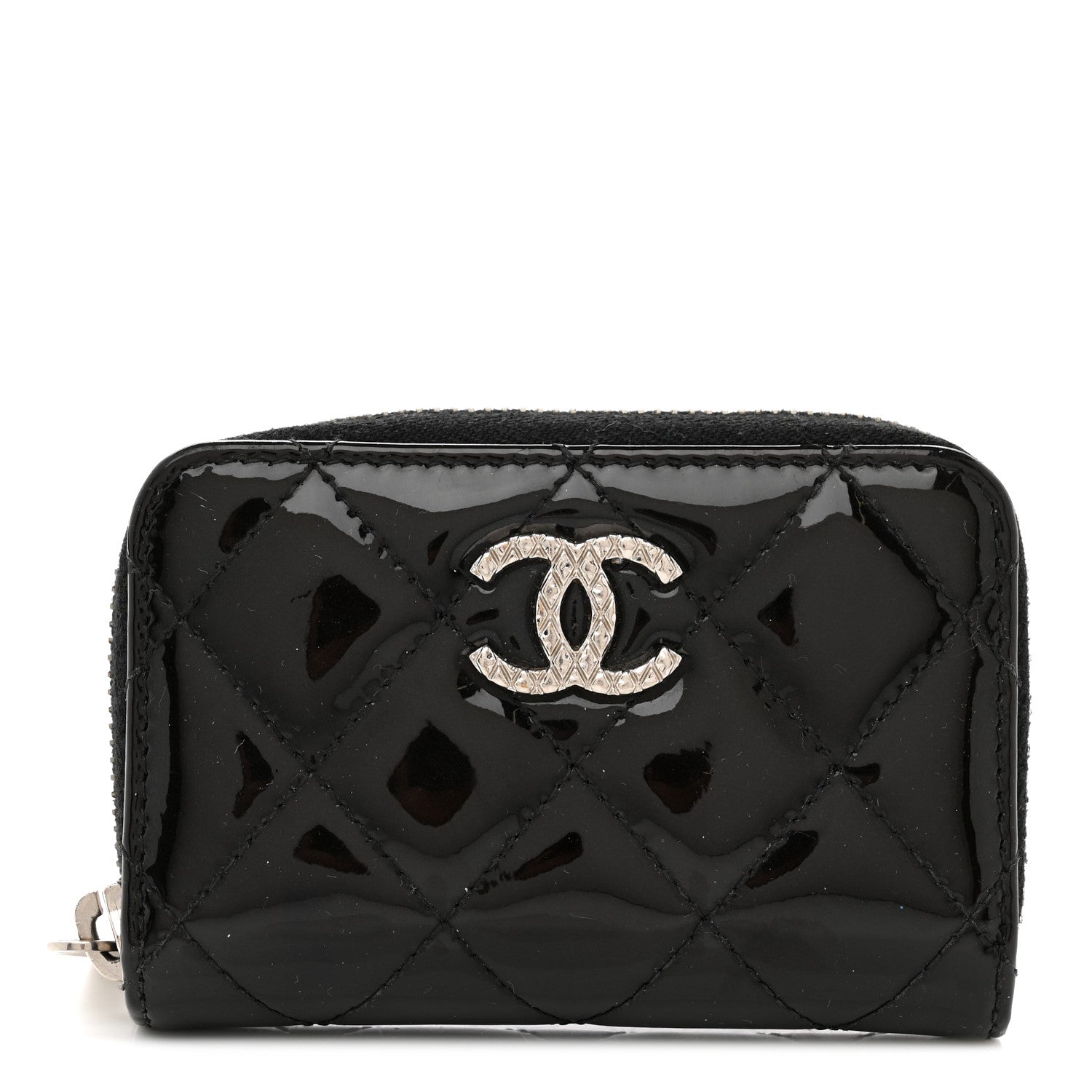 Chanel Patent Calfskin Quilted Brilliant Zip Coin Purse Wallet Black 1 of 9