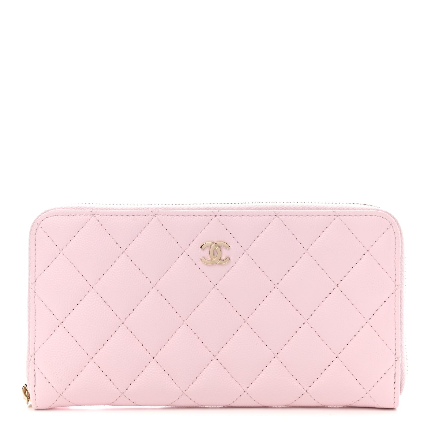 Caviar Quilted Large Gusset Zip Around Wallet Light Pink