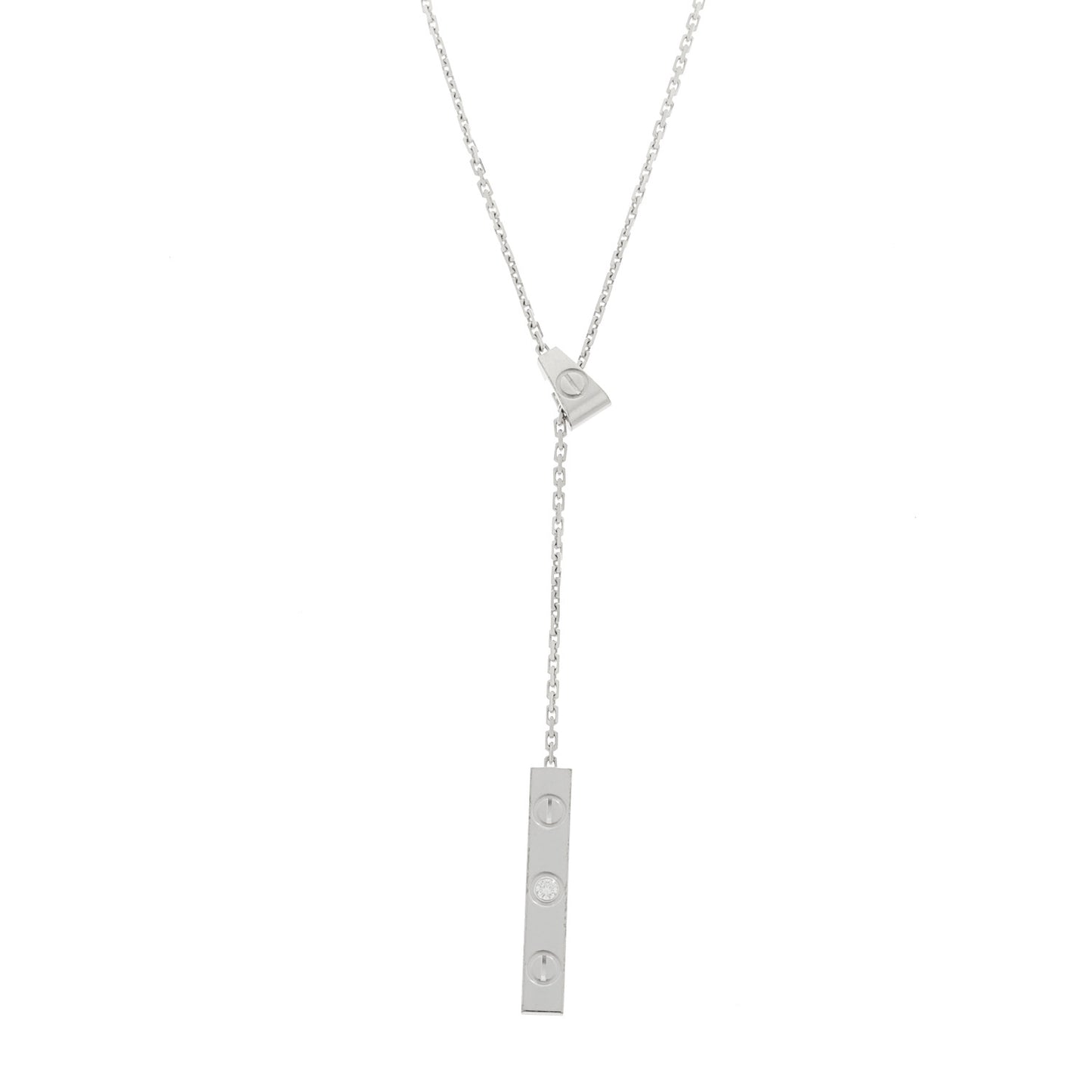 18K White Gold Diamond LOVE Lariat Necklace