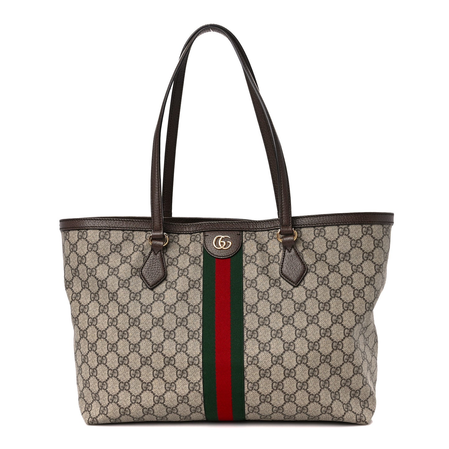 GG Supreme Monogram Textured Calfskin Web Medium Ophidia Shopping Tote Beige Ebony New Acero