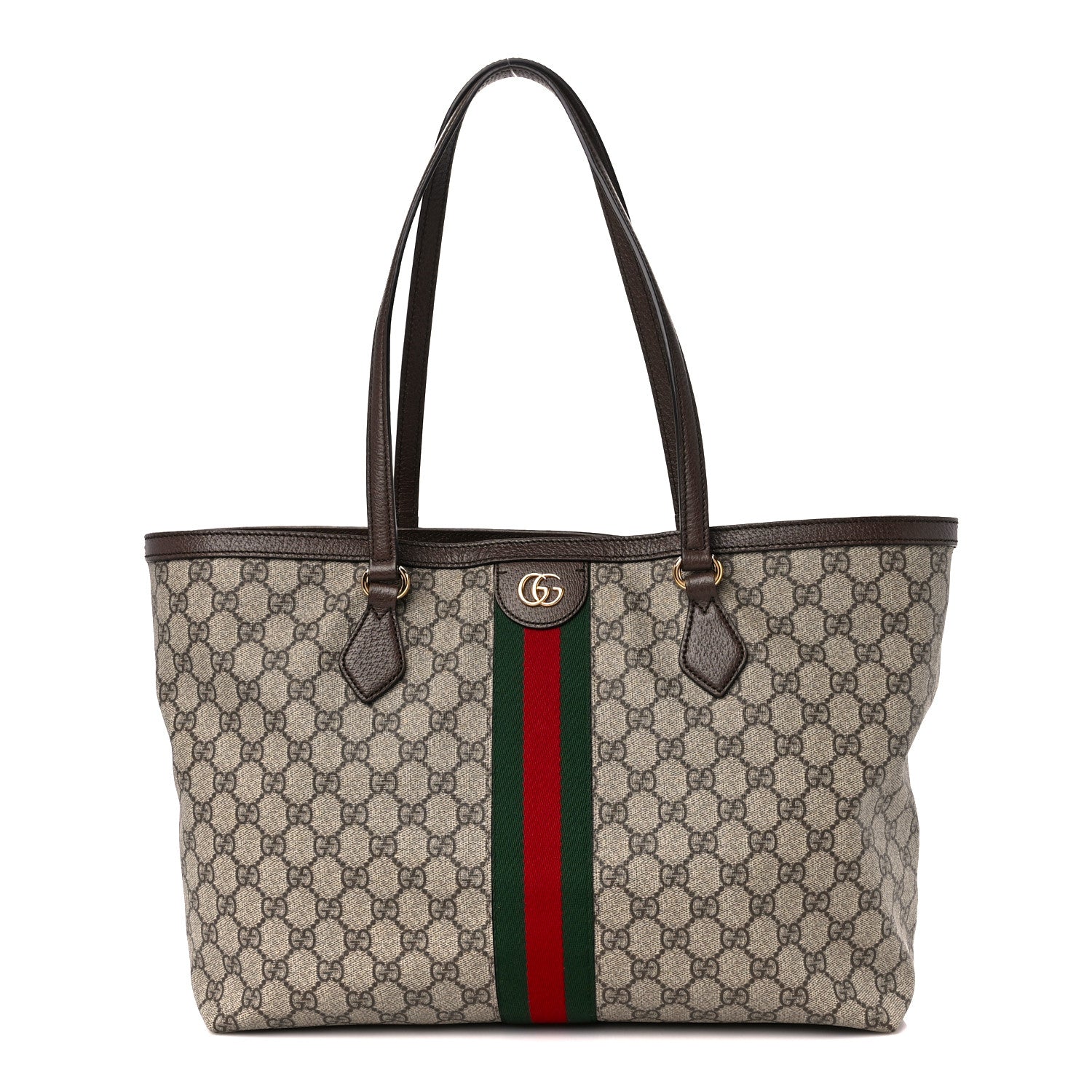 Gucci GG Supreme Monogram Textured Calfskin Web Medium Ophidia Shopping Tote Beige Ebony New Acero 1 of 13