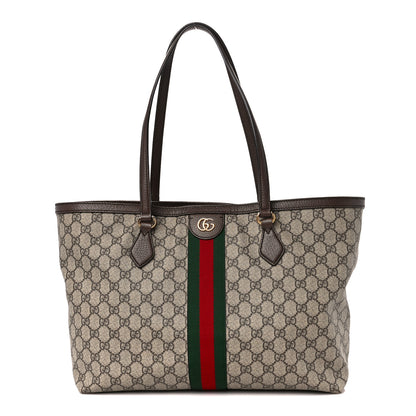 Gucci GG Supreme Monogram Textured Calfskin Web Medium Ophidia Shopping Tote Beige Ebony New Acero 1 of 13