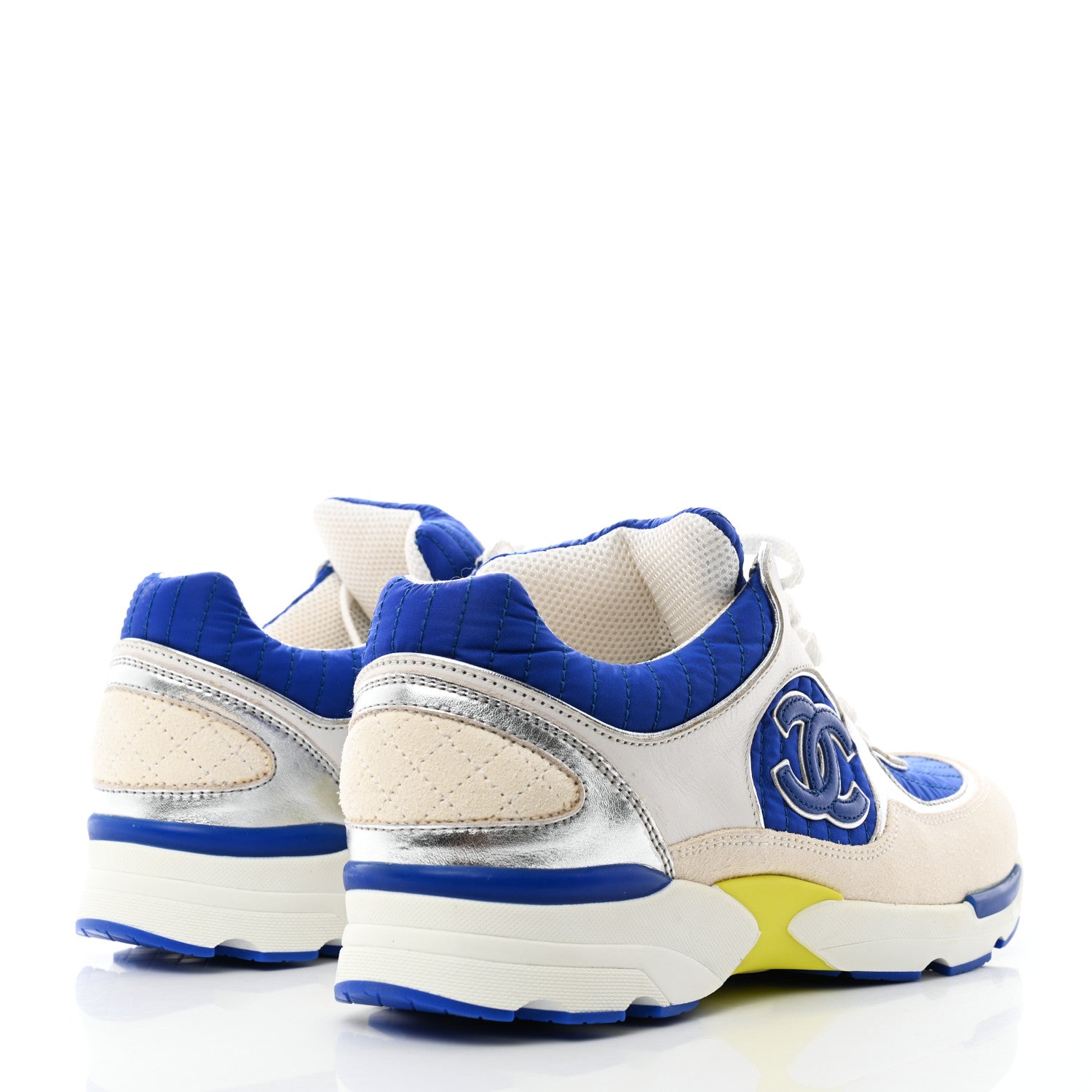 Chanel Suede Calfskin CC Sneakers 38 White Blue Yellow 4 of 9