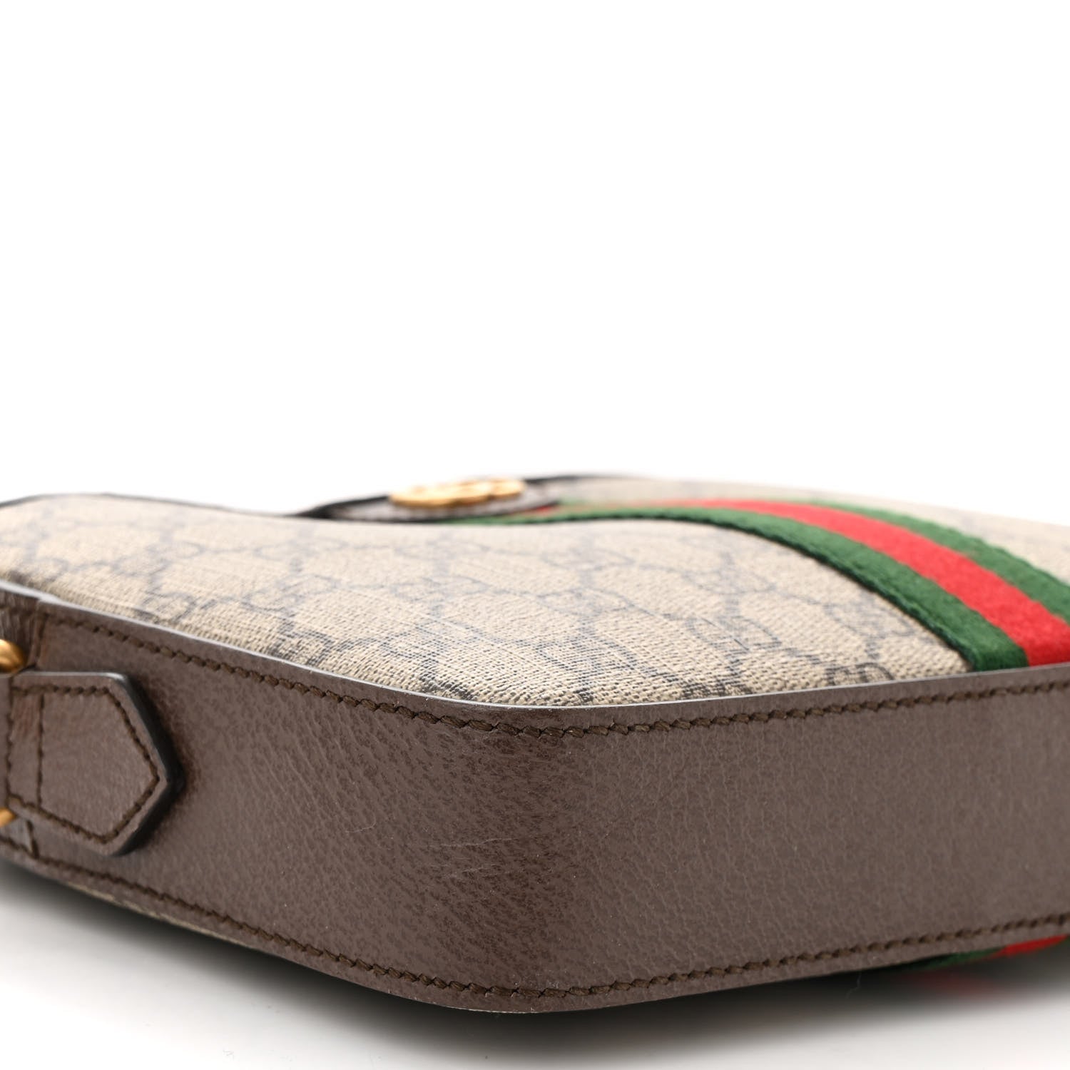 Gucci GG Supreme Monogram Textured Dollar Calfskin Web Ophidia Wristlet Shoulder Bag Beige Ebony New Acero 9 of 12