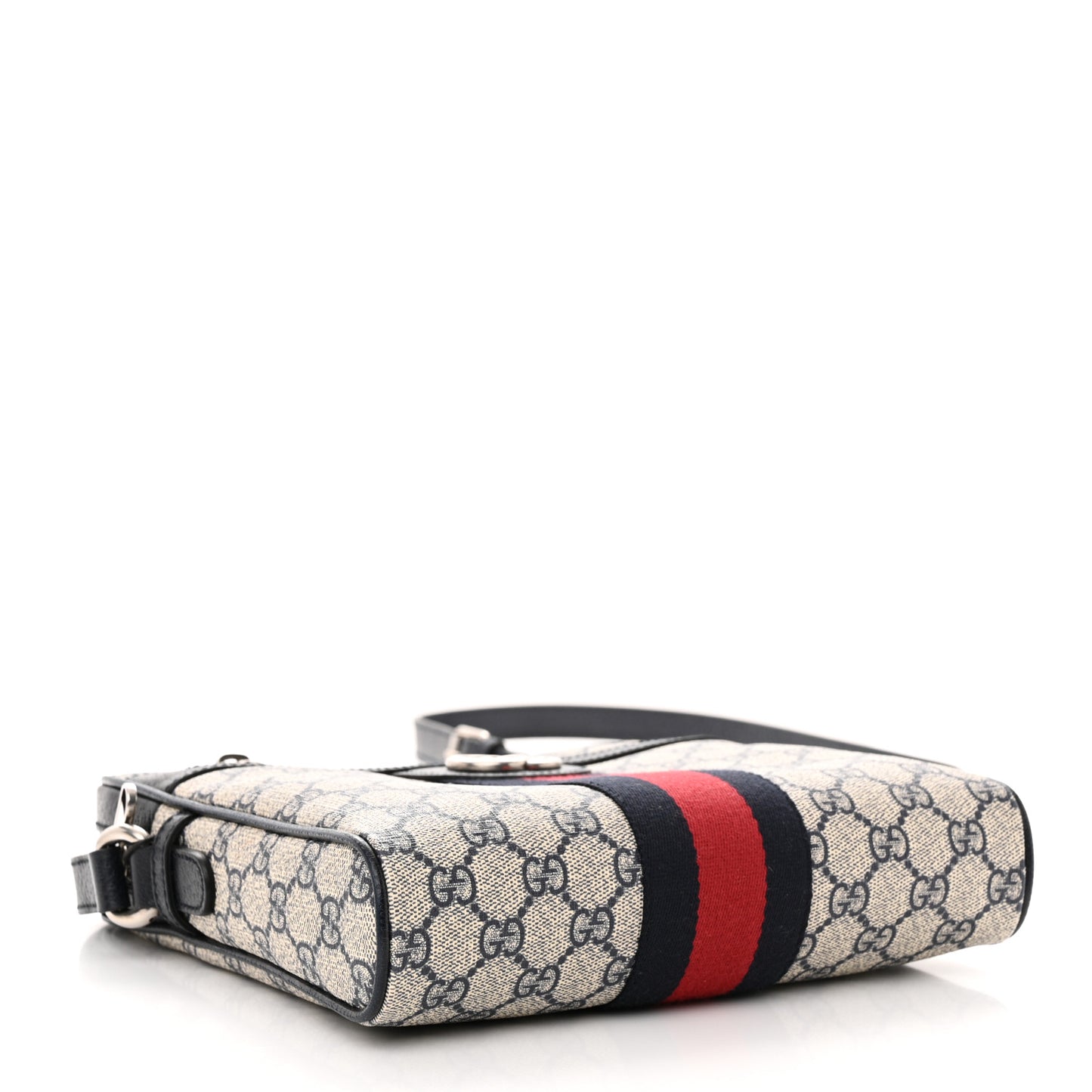 GG Supreme Monogram Textured Dollar Calfskin Web Small Ophidia Messenger Bag Beige Blue