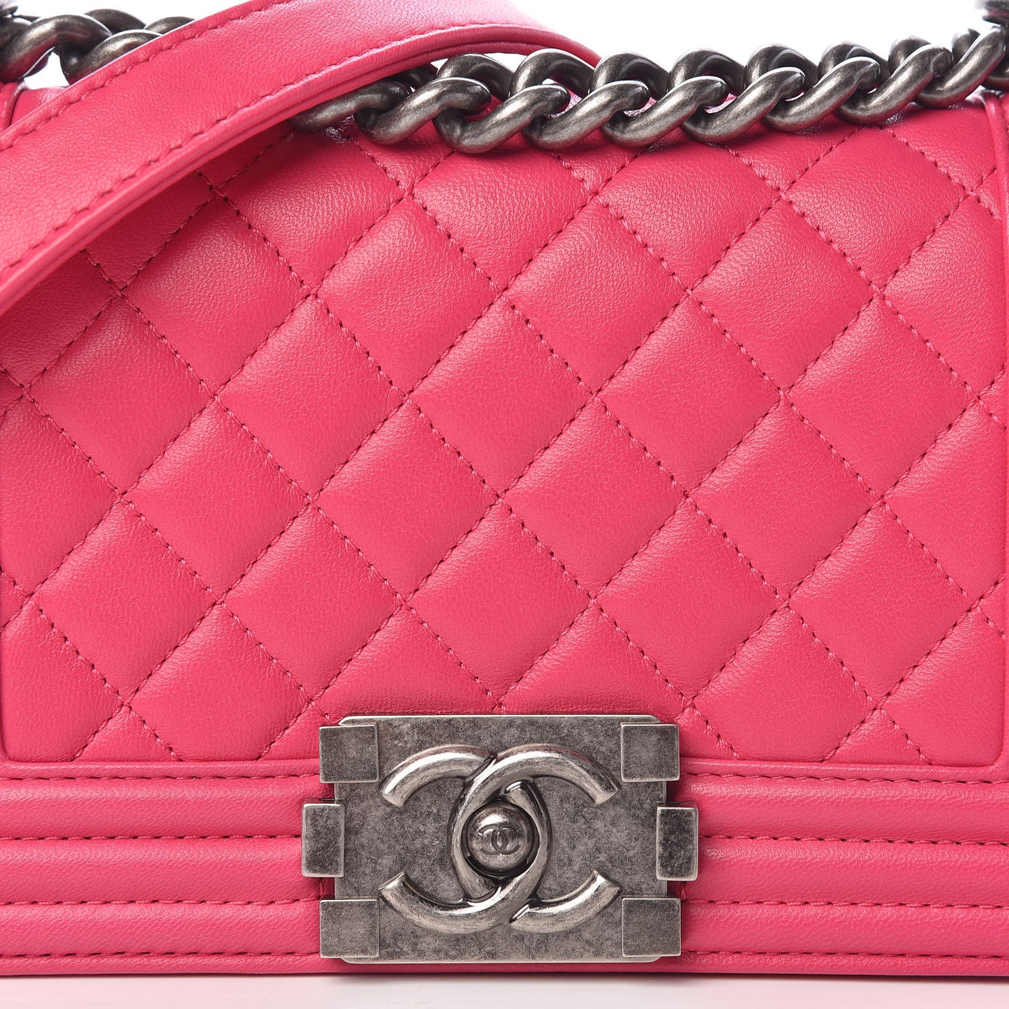Lambskin Quilted Small Boy Flap Dark Pink