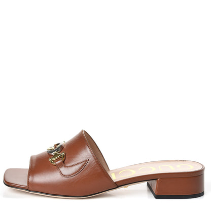 Gucci Malaga Kid Zumi Mid Heel Slide Sandals 37 Brown Papaya 1 of 10