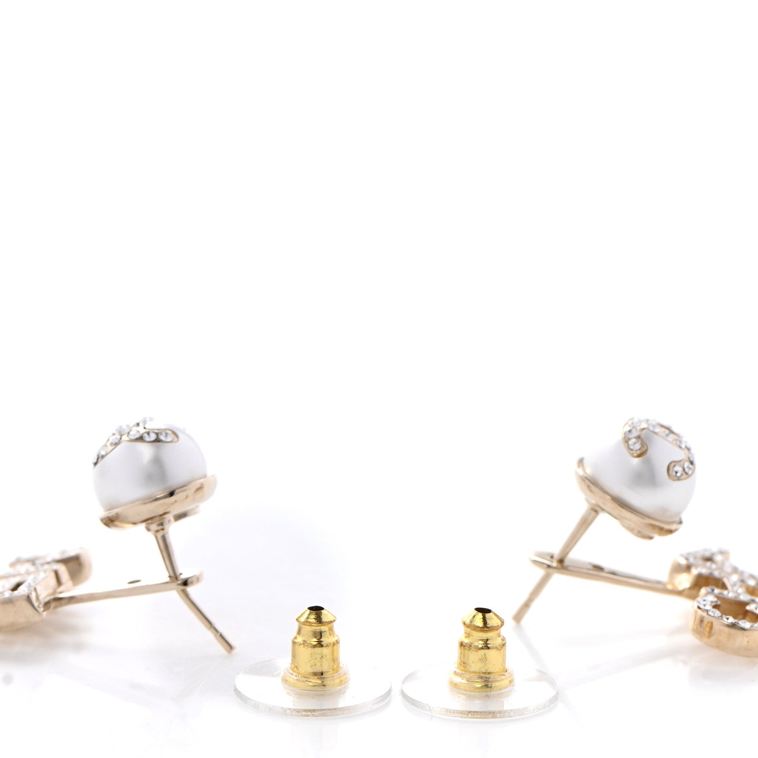 Chanel Pearl Crystal Logo Earrings Gold Pearly White 3 of 5