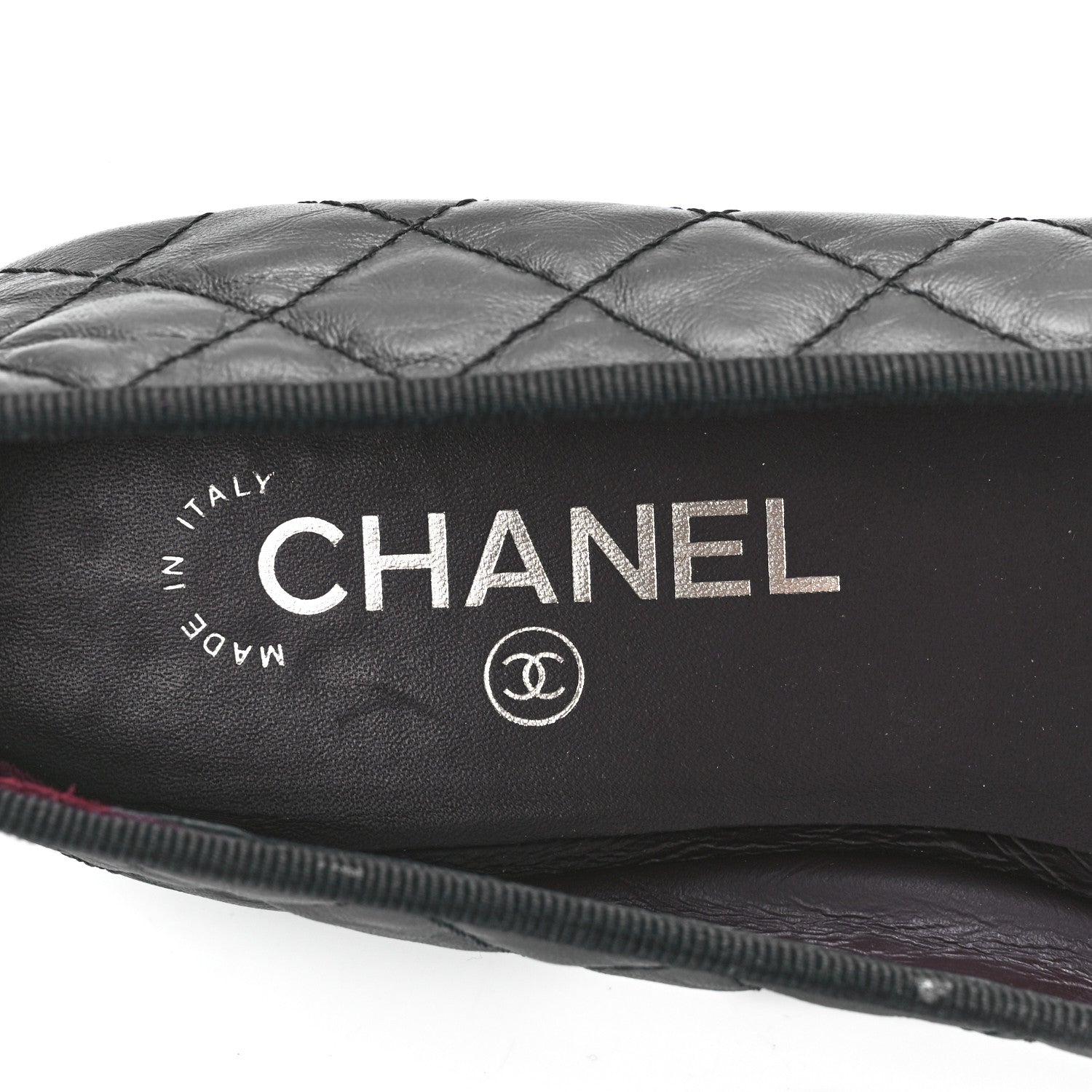 Chanel Aged Calfskin Quilted CC Cap Toe Ballerina Flats 39.5 Black 7 of 9