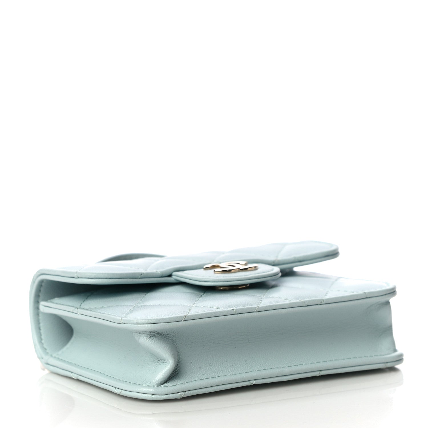 Chanel Lambskin Quilted Top Handle Flap Coin Purse With Chain Light Blue 4 of 12