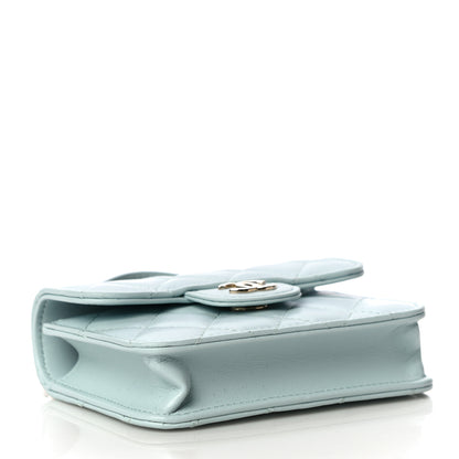 Chanel Lambskin Quilted Top Handle Flap Coin Purse With Chain Light Blue 4 of 12