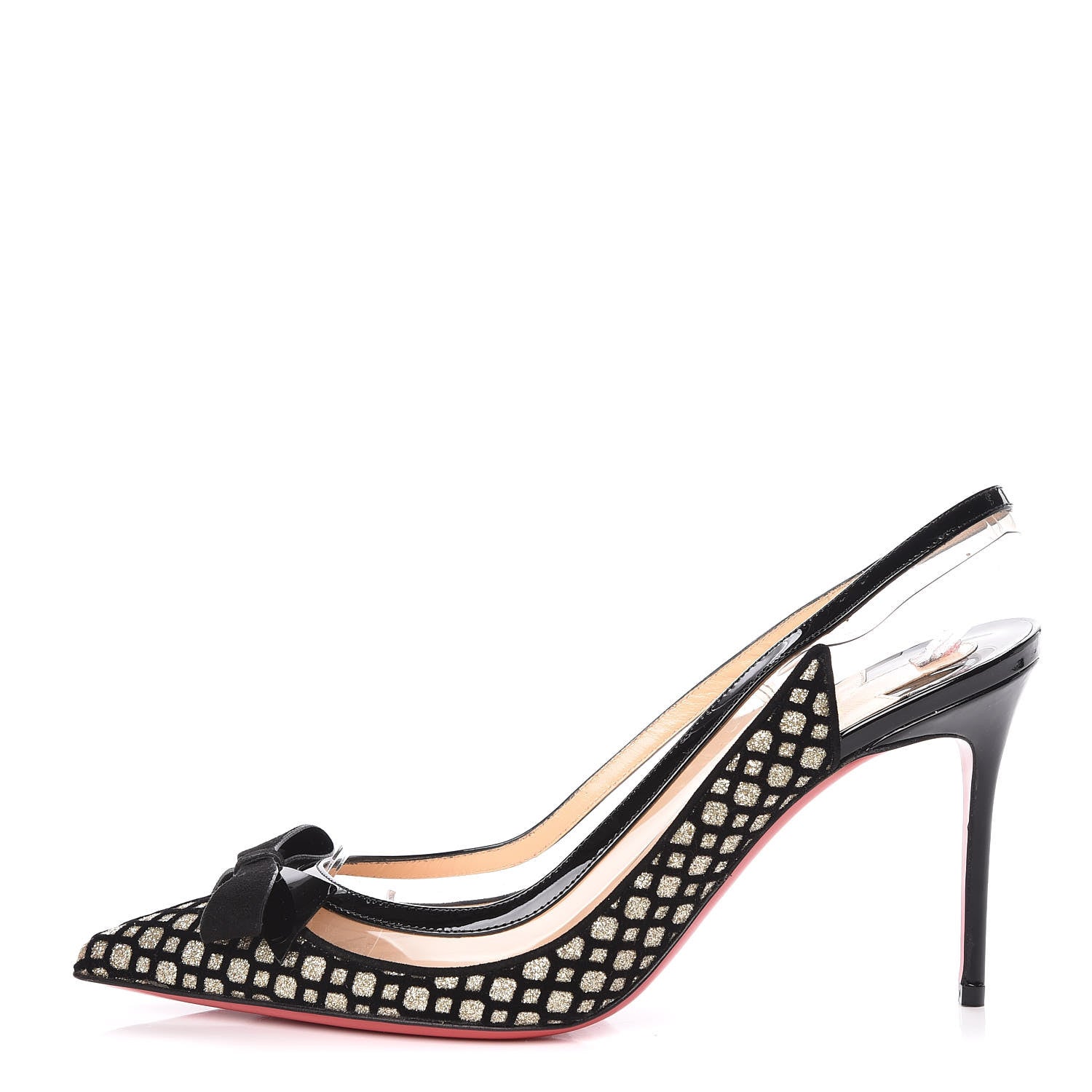 Christian Louboutin Glitter Floque Patent PVC Suspenodo Sling 85 Pumps 39 Platine Black 1 of 7