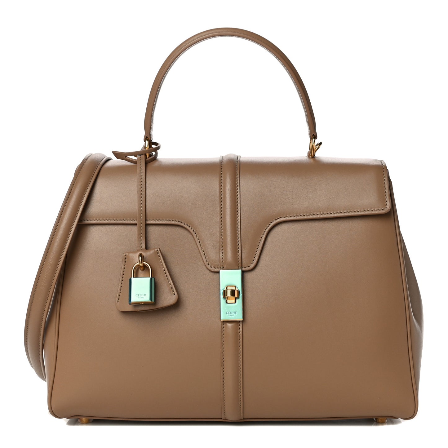 Satinated Calfskin Medium 16 Top Handle Bag Beige