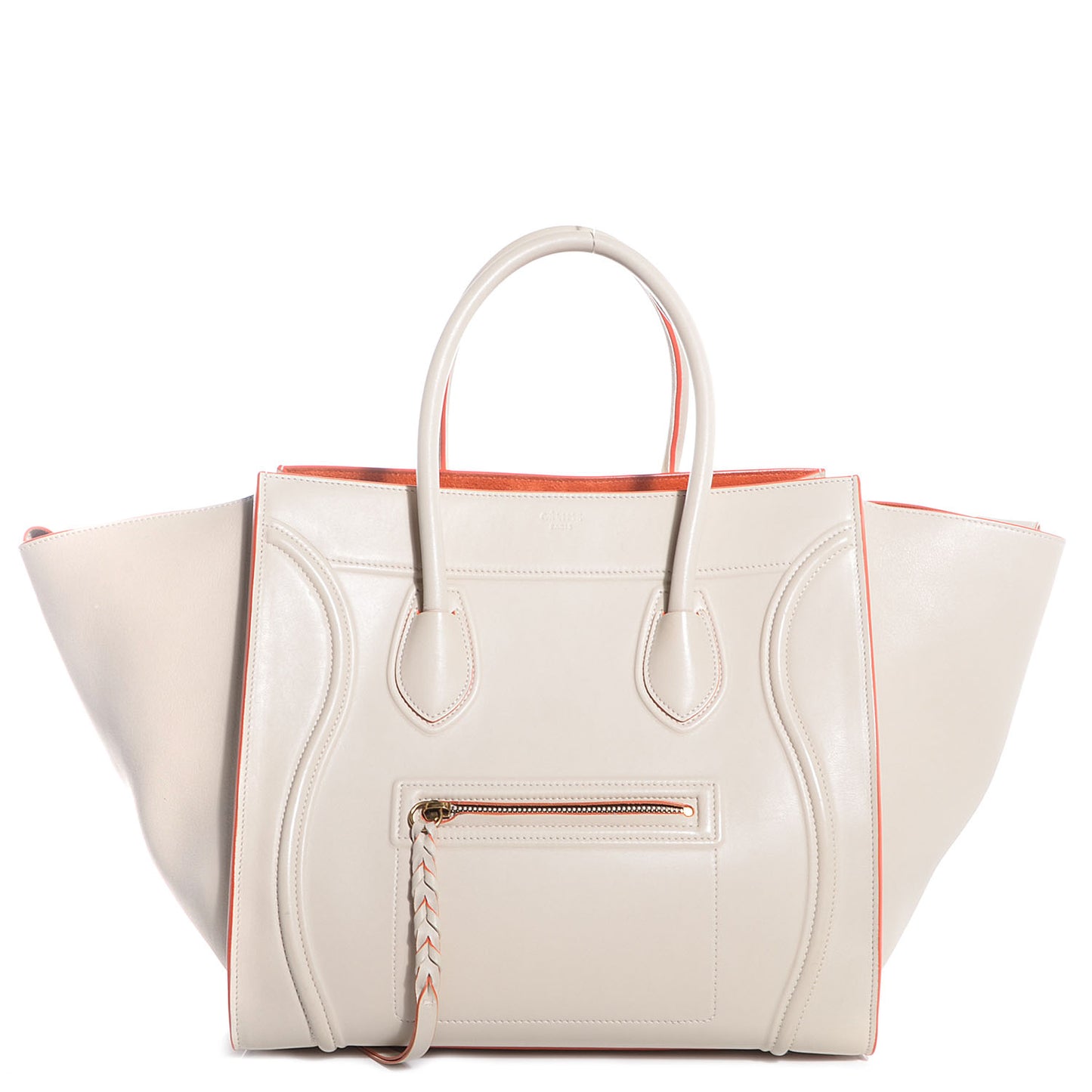 Smooth Calfskin Medium Phantom Luggage Chalk Orange Trim