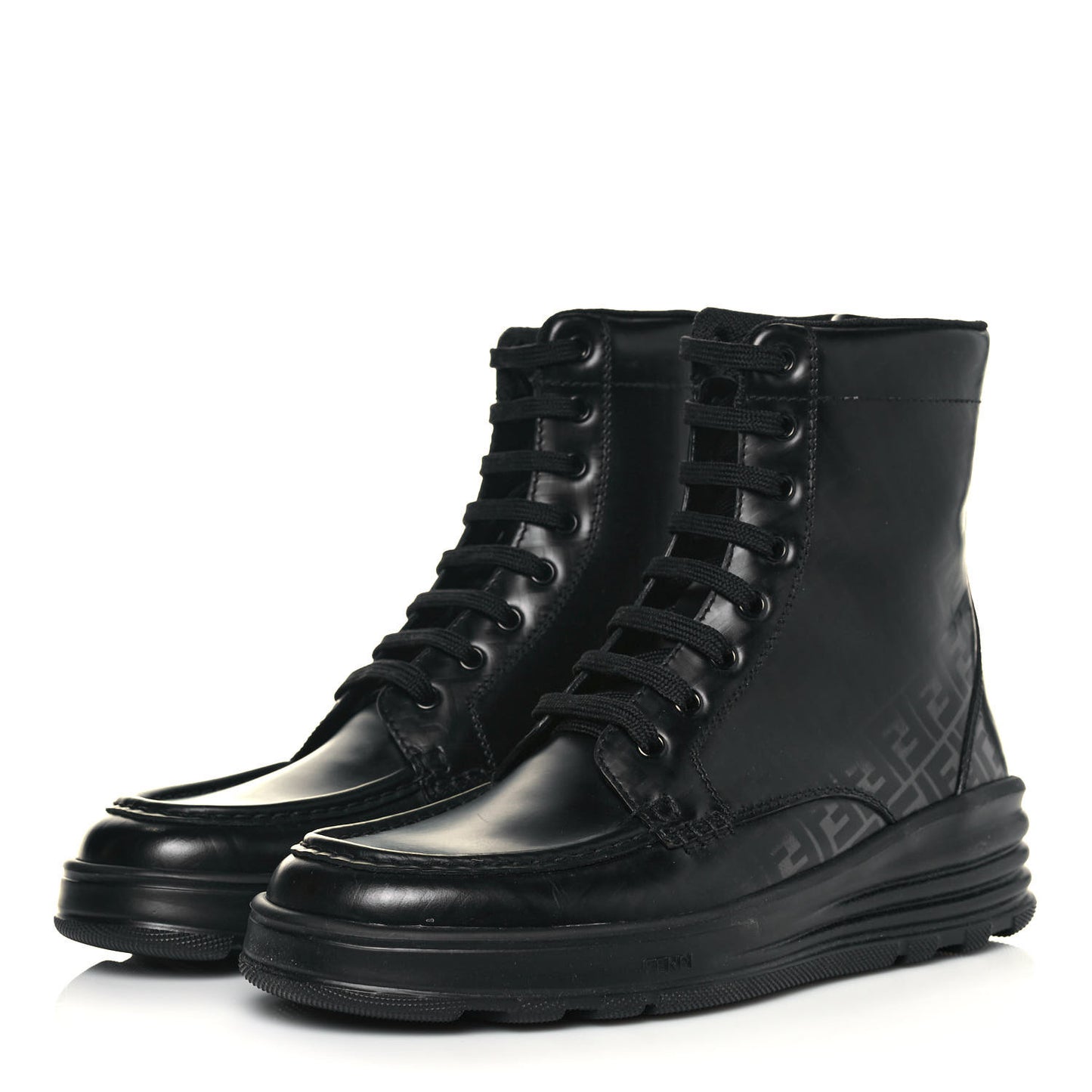 Calfskin FF Logo Mens Ankle Biker Boots 6 Asfalto Black