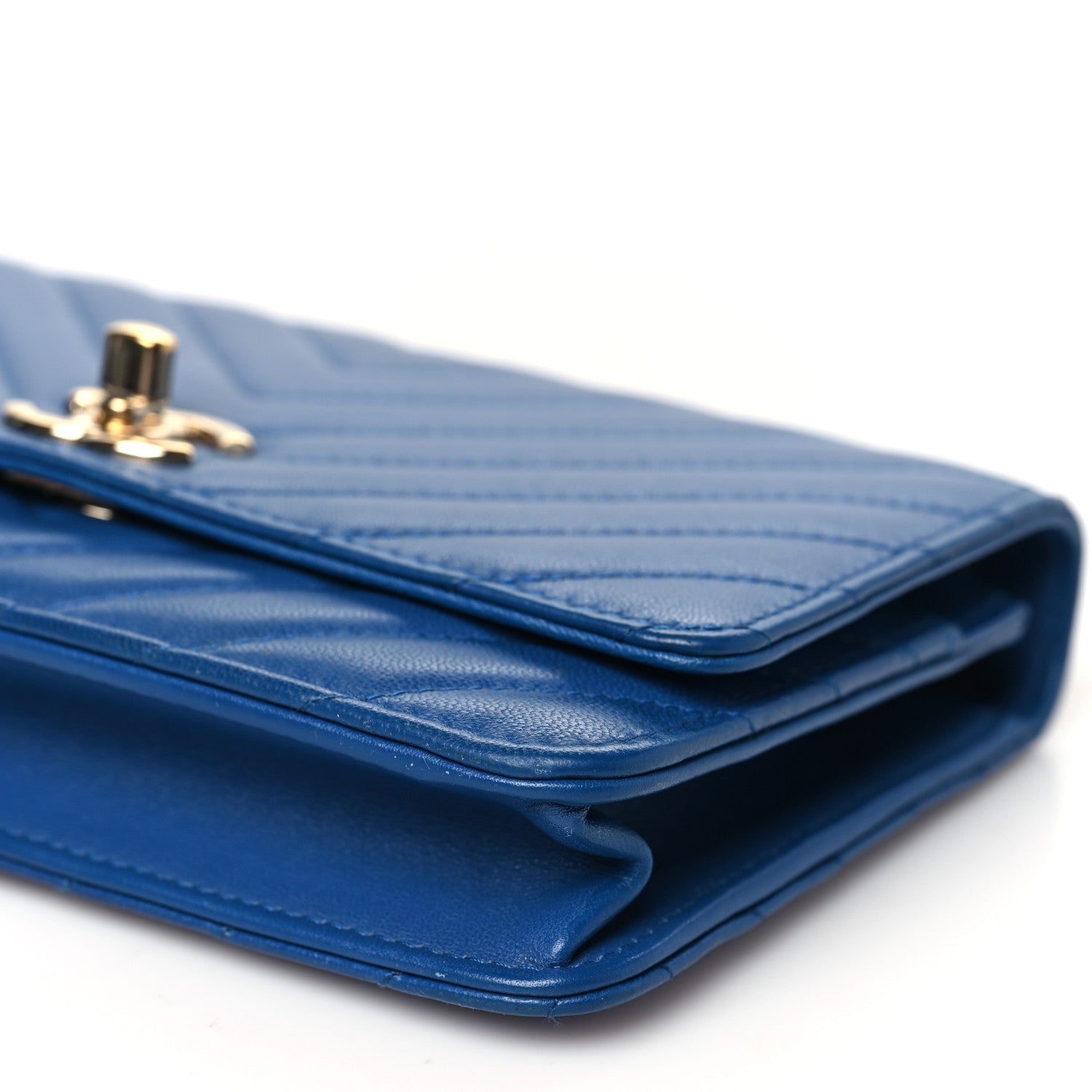 Chanel Lambskin Chevron Quilted Trendy CC Wallet On Chain WOC Blue 11 of 11