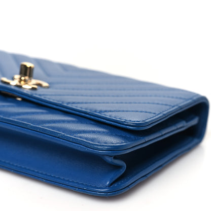 Chanel Lambskin Chevron Quilted Trendy CC Wallet On Chain WOC Blue 11 of 11