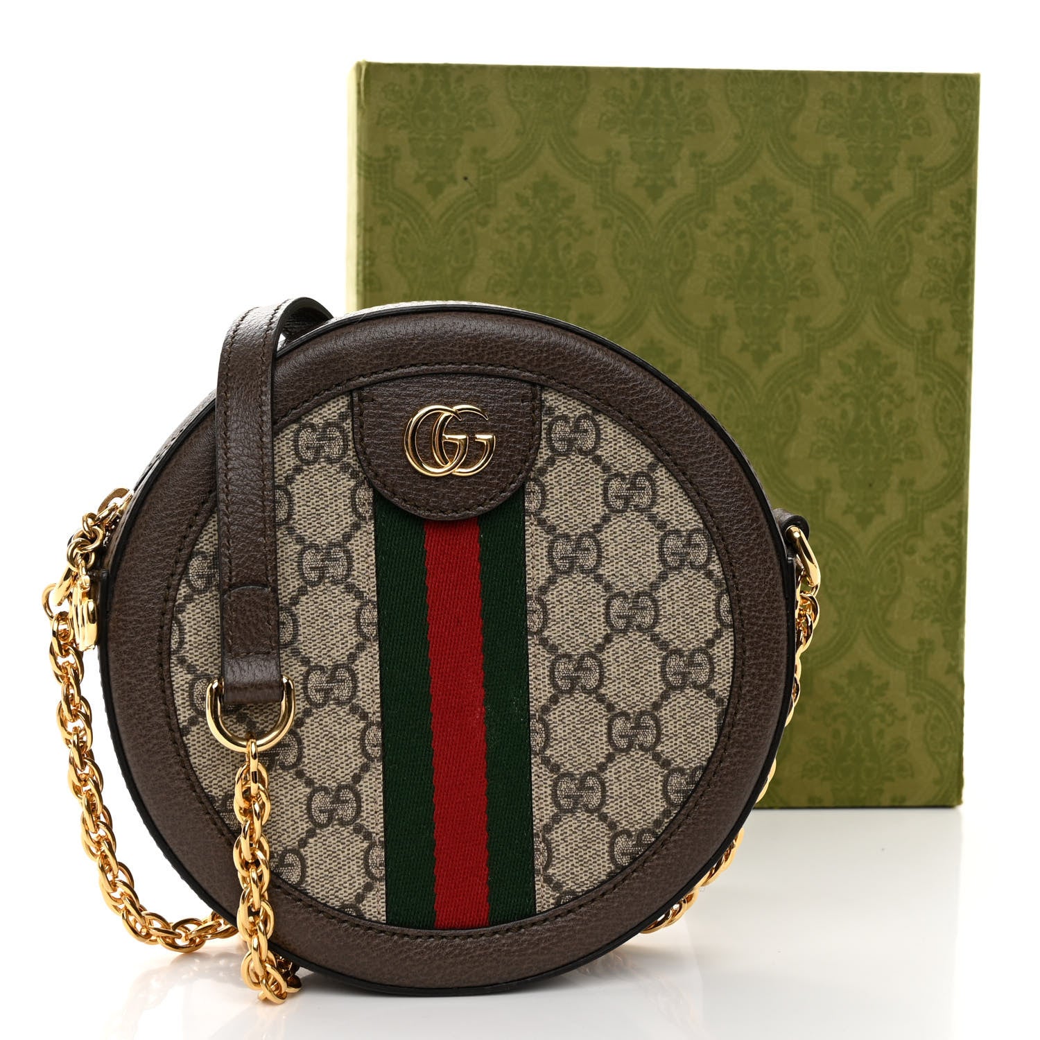 Gucci GG Supreme Monogram Web Mini Ophidia Round Shoulder Bag Brown 3 of 9